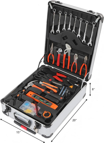 187pcs Trolley Case Tool Set, Carbon Steel Home Repair Kit Household Hand Tool Kit Toolbox Storage Case, Complete Rolling Tool Box for Maintenance Garden Homeowner DIYer Handyman