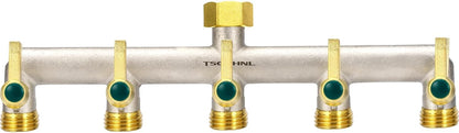 Heavy Duty Brass Garden Hose Splitter, 2-Way Faucet Splitter with 2 Extended Metal Handles, Outdoor Hose Splitter, GHT 3/4-Inch Heavy Duty Hex Female Inlet and 3/4-Inch Male Outlet, Nickel Plated