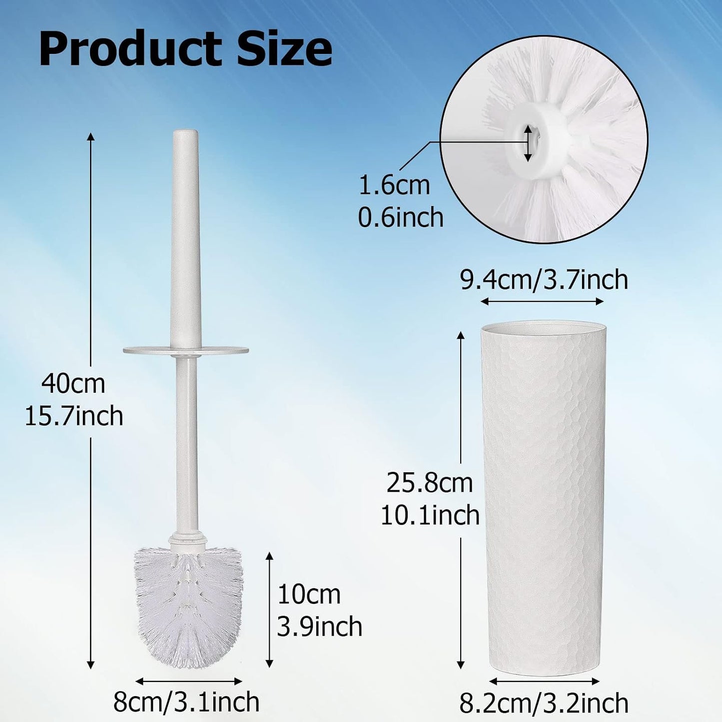 Topsky 2 Pack Compact Toilet Brush & Holder Set, Plastic Round Barrel Loo Brush with 2 Replacement Toilet Brush Head, Durable for Bathroom Toilet, Gray