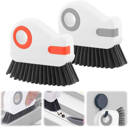 2 in 1 Groove Cleaning Brush, Window Track Cleaning Tools, Multifunction Window Track Cleaner with Hard Bristle and Hidden Scraper, Crevice Brush for Sliding Door Track, Window Seal, Sill (Gray)