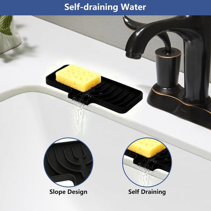 JACZZO Silicone Sponge Holder for Kitchen Sink, (10x4 In) Sink Caddy with Drain Spout, Self Draining Soap Tray & Organizer, Kitchen Accessories,Bathroom Organizer, Easy to Clean (Grey)