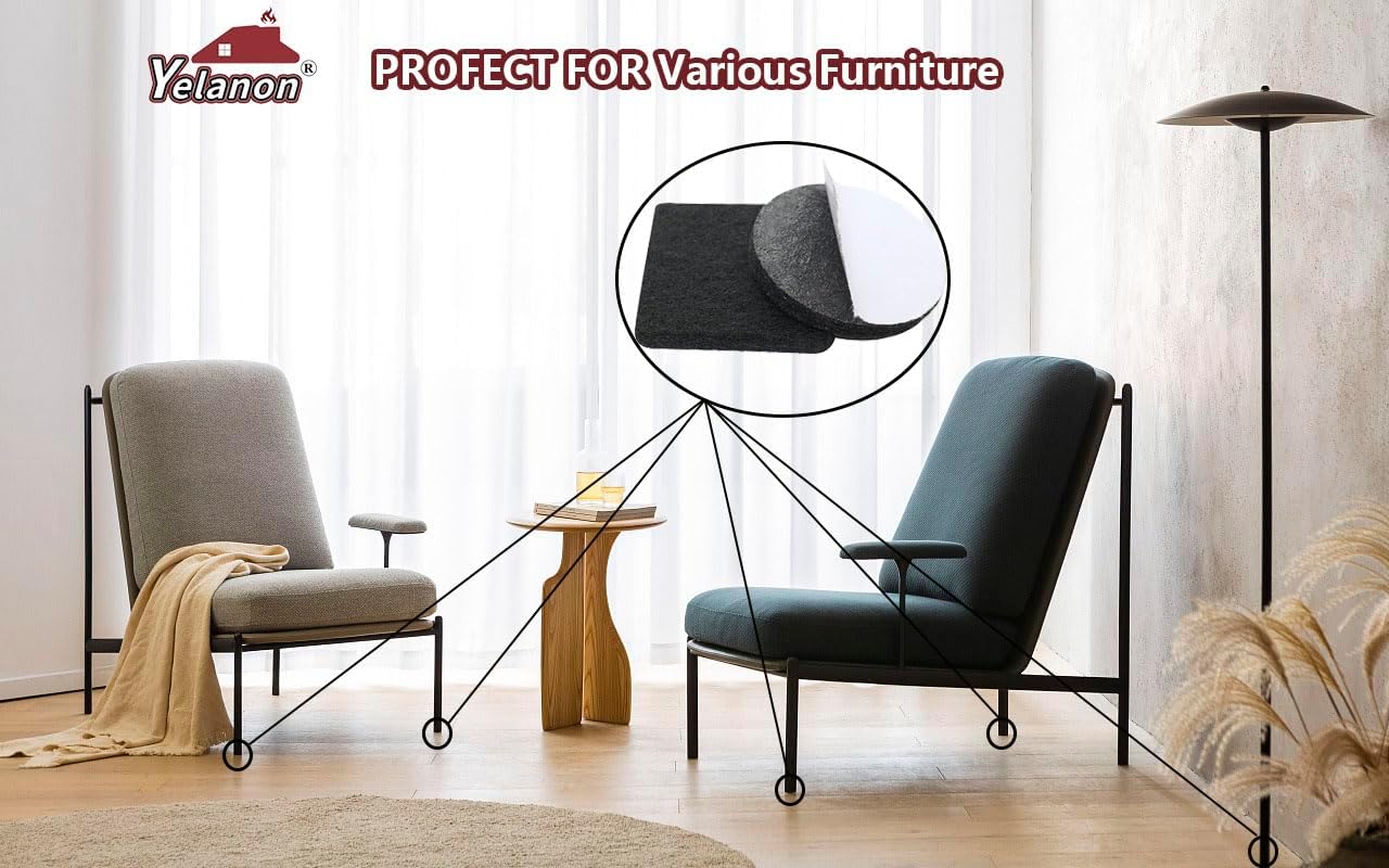 Yelanon Felt Furniture Pads -182 Pcs Premium Felt Pads for Chair Legs Furniture, Floor Protectors for Hardwood Floors, Black
