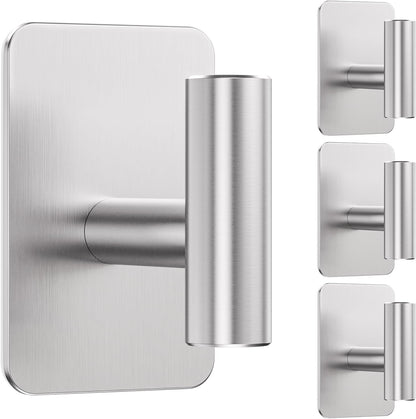 Heavy Duty Adhesive Hooks - 26lb Max, Sticky Wall Hooks Waterproof Stainless Steel for Hanging Towel, Coat, Robe, Towel Hooks Stick on Bathroom, Kitchen, Shower, Door (Black, 4 Pack)