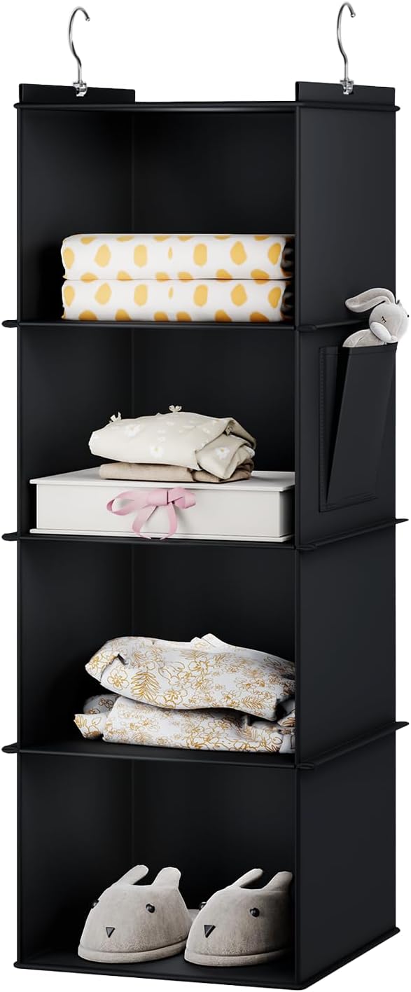 YOUDENOVA Hanging Closet Organizer, 4-Shelf Closet Hanging Storage Shelves, Grey