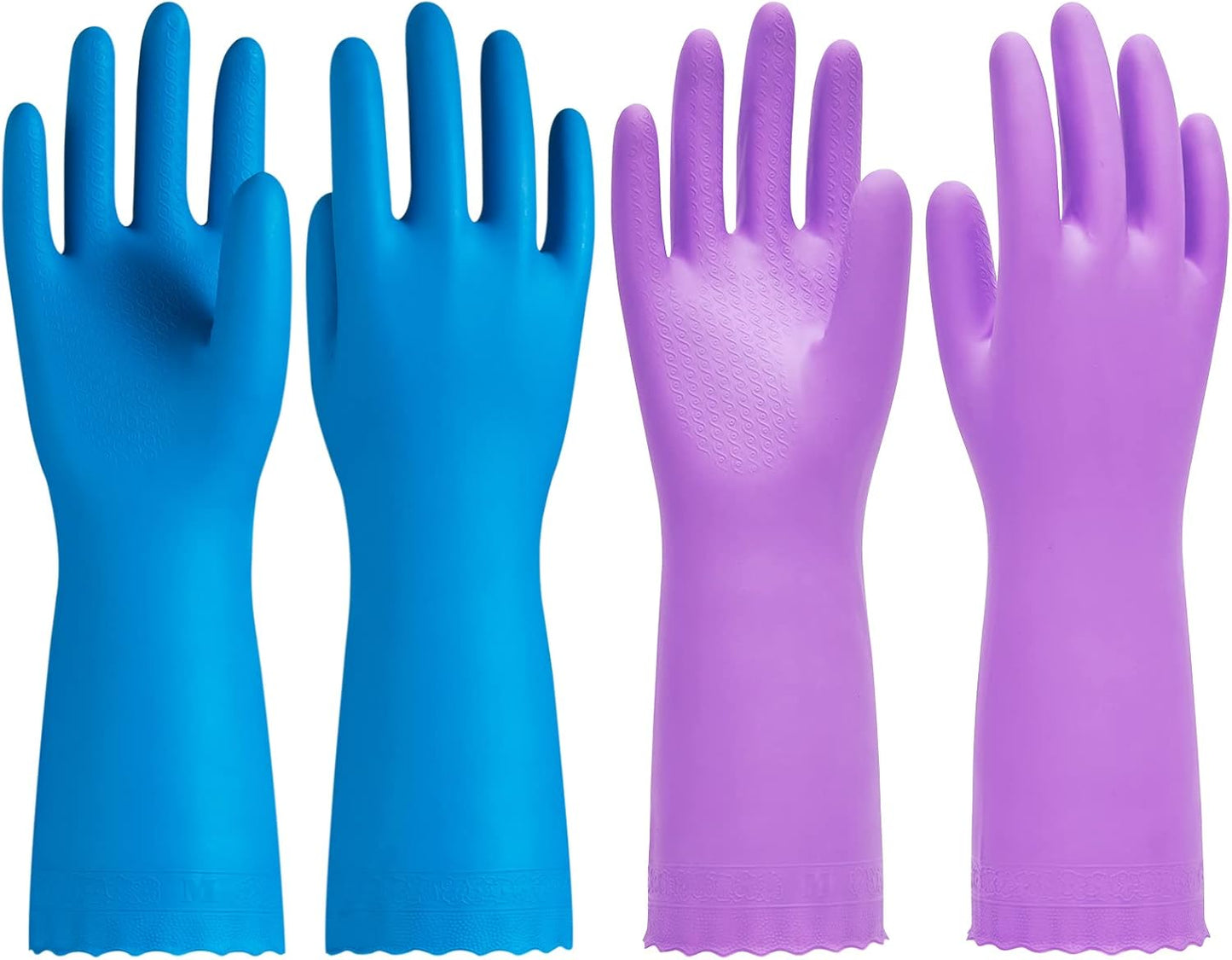 PACIFIC PPE 2 Pairs Reusable Dishwashing Cleaning Gloves with Latex Free, Cotton Lining, Kitchen Gloves, Blue, Medium