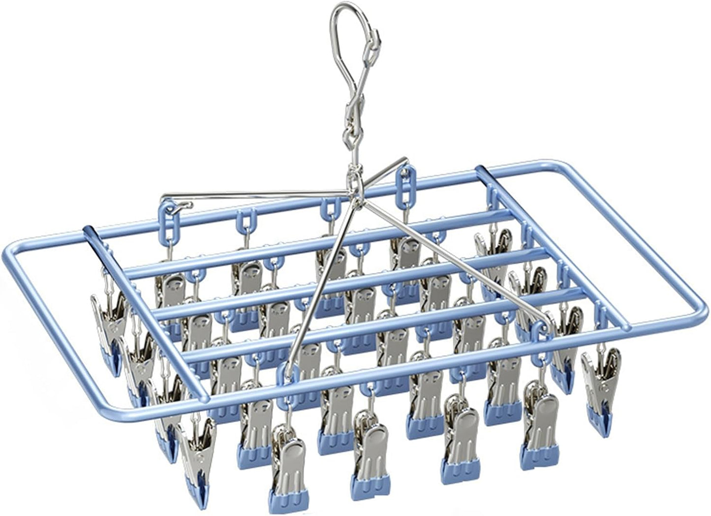 Stainless Steel Clothes Sock Drying Rack With 28 Clips, Swivel Hook Windproof Clothes Hanger Rack For Sock, Bras, Towel, Underwear, Hat, Scarf, Gloves, Pants Laundry Clothes Square28clamps pink