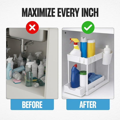 Undersink Organizer, 2-Tier Under Sink Storage Rack with Sliding Drawers for Kitchen Bathroom Cabinets, Pull Out Organizer for Pantry, Laundry Room & Closet Organization - 1 Pack, Black