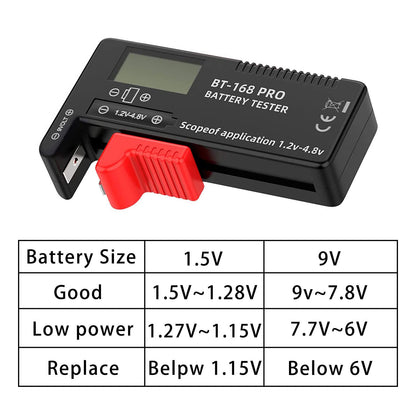2PCS Battery Tester Checker Digital LCD Universal Battery Tester Monitor for AA AAA C D 9V 1.5V 1.2~4.8V Batteries Household Battery Testers Power Meter