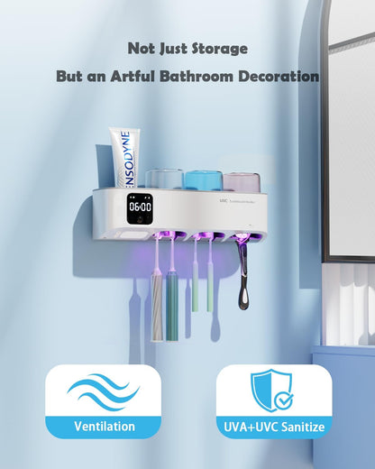 Toothbrush Sanitizer and Holder, Toothbrush Holders for Bathroom, Tooth Brush Wall-Mounted Cleaner Organizer with Auto-Inductive Cover, Air Drying Fits Most Electric, Manual and Kids’ Toothbrushes