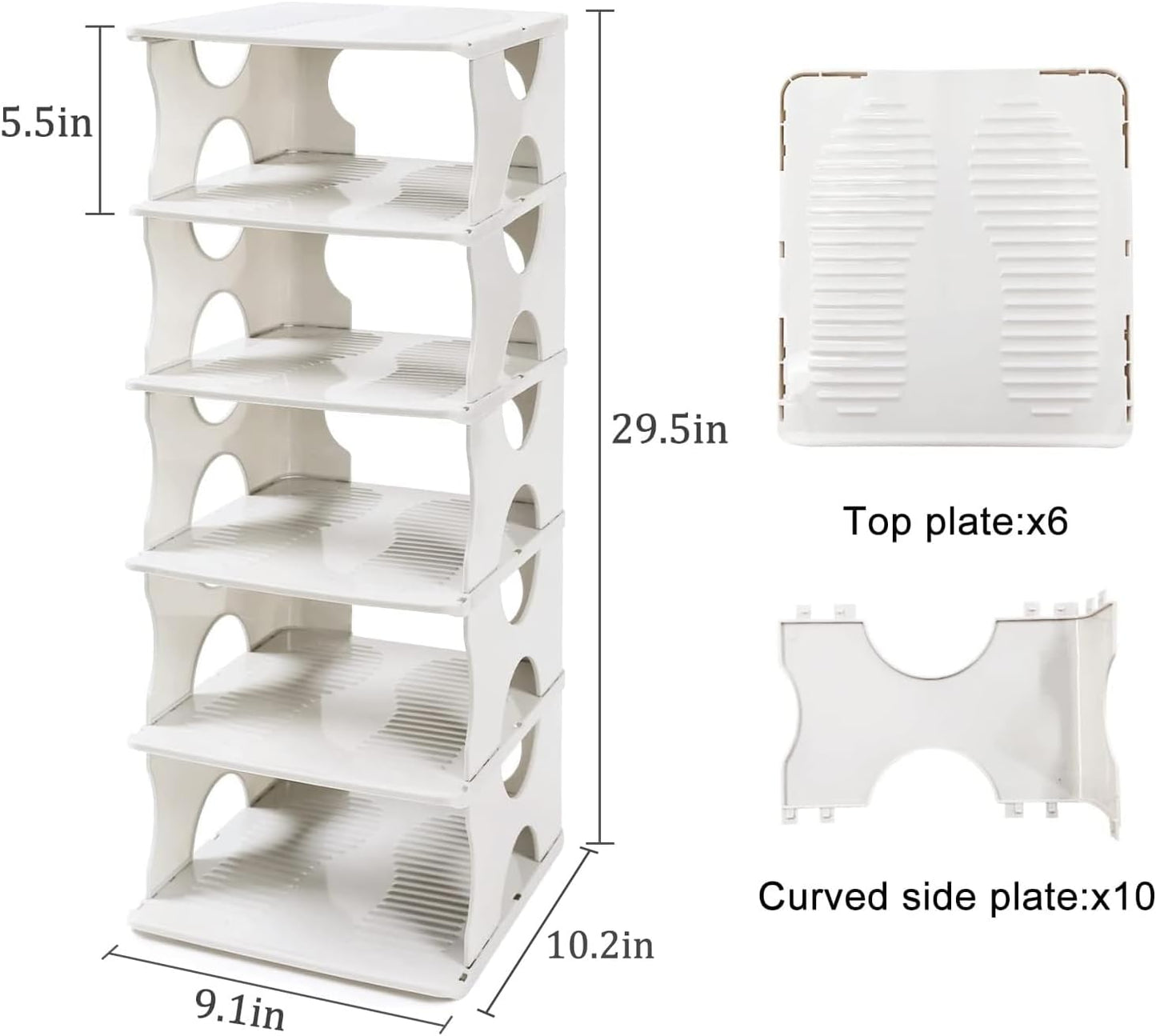 6-Tier Shoe Rack, Stackable Storage Organizer for Bedroom Entry, Adjustable Rack, Shoe Slots Shelf, Easy Tower Rack, Grey