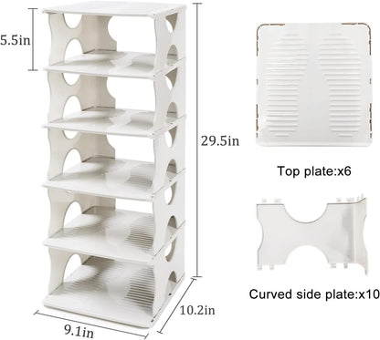 6-Tier Shoe Rack, Stackable Storage Organizer for Bedroom Entry, Adjustable Rack, Shoe Slots Shelf, Easy Tower Rack, Grey