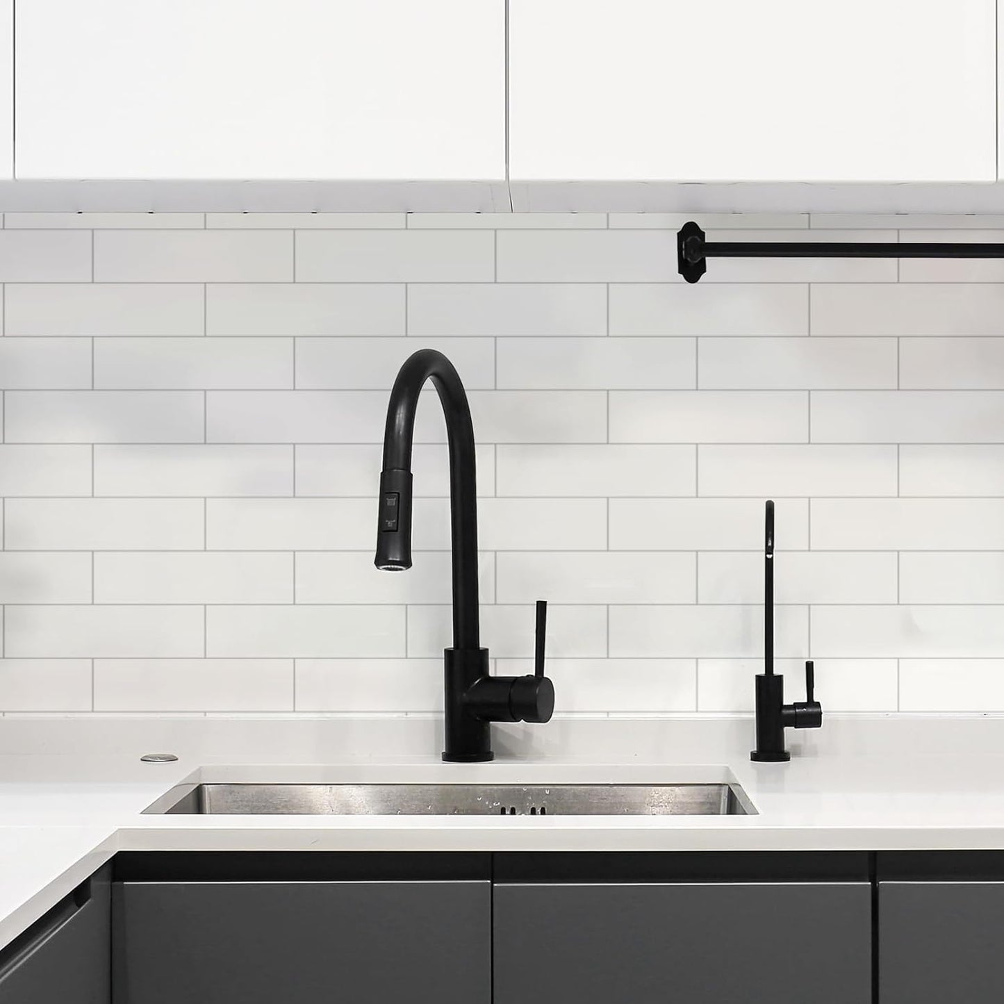 80-Piece Polished White Thick PVC Peel and Stick Backsplash, 2" x 8" Waterproof Subway Tile Peel and Stick Wall Tiles for Kitchen and Bathroom