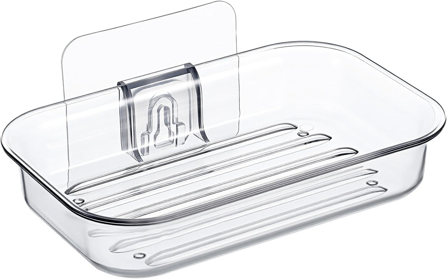 Bar Soap Dish for Shower Clear Soap Holder with Self-Draining Design, Wall Mounted Soaps Saver No Drilling with Strong Adhesive Clear Plastic Sponge Bar Soaps Saver for Bathroom Bathtub Kitchen Sink