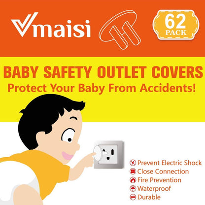Vmaisi 62 Pieces Outlet Covers ChildProof Plug Protector - Baby Proofing Electrical Safety Outlet Plugs for Unused Wall Outlets, Home Travel Hotel Child Safety | for Unused Wall Outlets, Home Travel Hotel Child Safety
