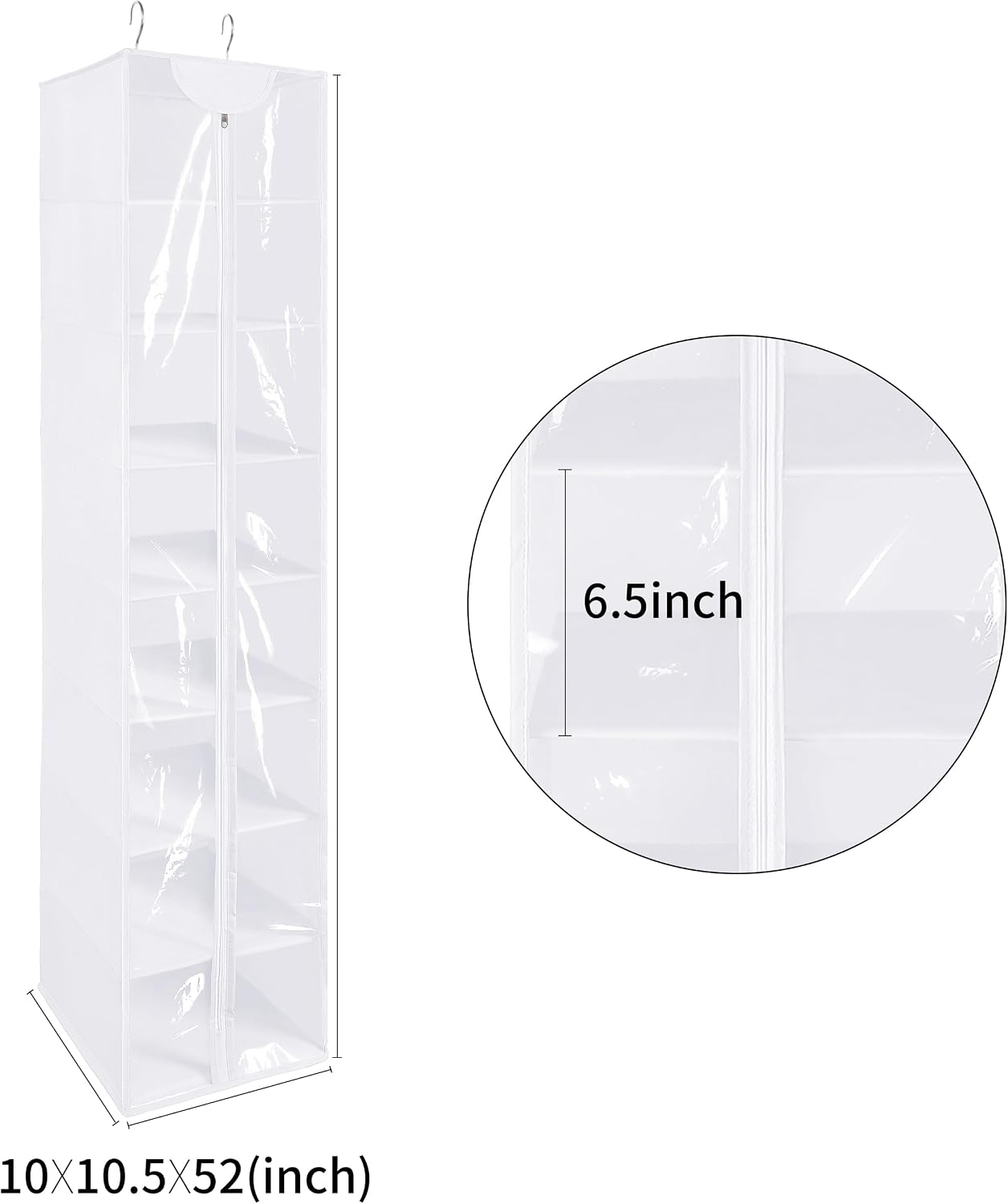 8 Tier Clear PVC Hanging Organizer With Zipper, Sweater Storage Shelves With Cover, Shoe Organizer for Closet, Black