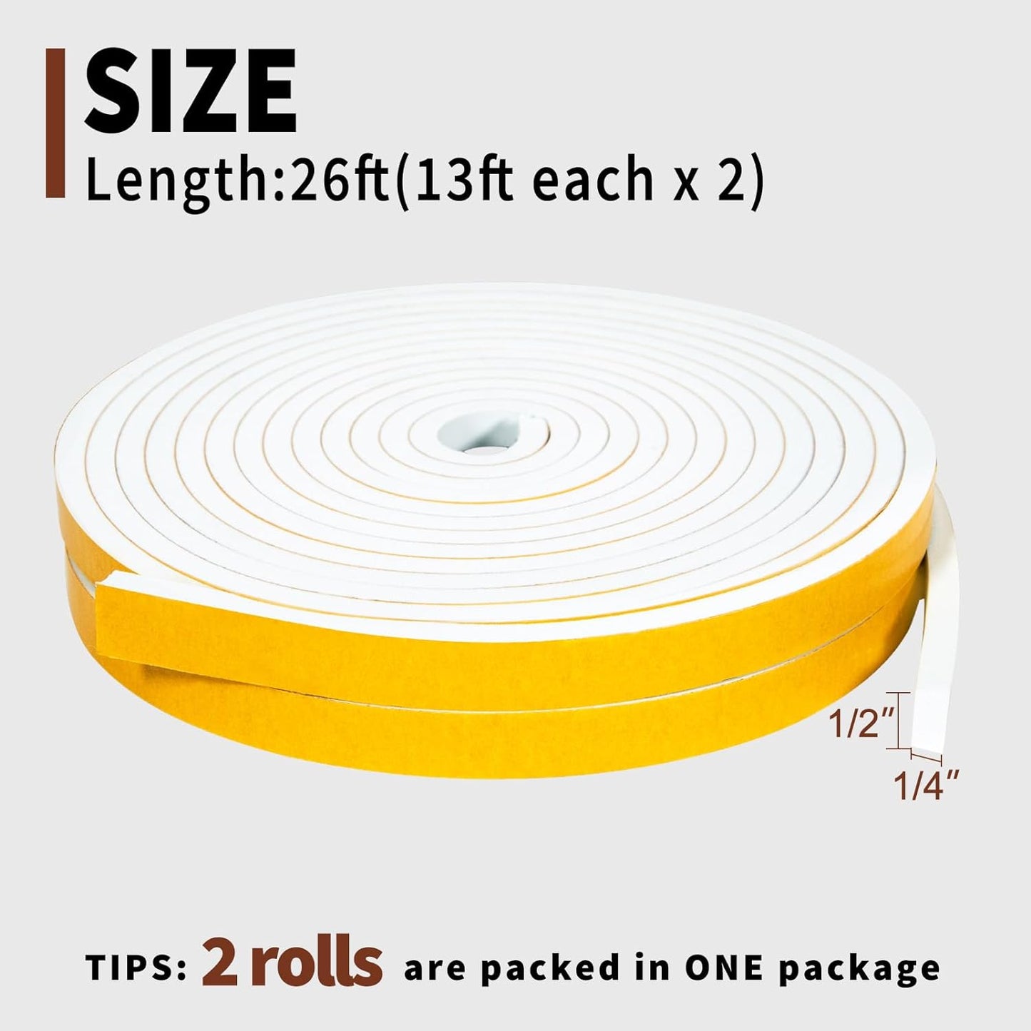 Yotache Weather Stripping Door Seal Strip White 3/8" x1/8", 50Ft Total, Foam Insulation Tape Gasket for Door Frame and Windows, 3 Rolls x 16.5Ft