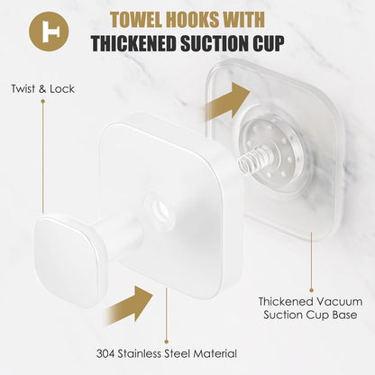 BKV Suction Cup Hooks for Shower,Heavy Duty Shower Hooks for Bathroom Wall,Glass Windows,Smooth Doors to Hang Towels,Robes,Coat,Reusable Suction Cup Wreath Hanger for Christmas Wreaths-White(2 Pack)