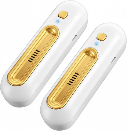 Qualirey Chemical-Free Shoe Deodorizer for Sneaker, Boot, Rechargeable Ozone Technology Shoe Odor Elimination(2 Pack,Gold)