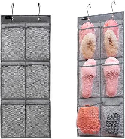 2 Packs Over The Door Hanging Closet Shoes Holder Organizer Shoe Storage Shoe Rack with 6 Pockets (Clear PVC Pockets)