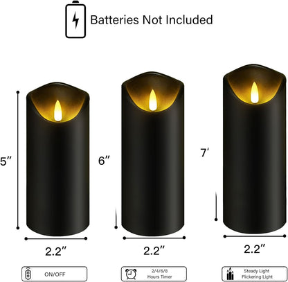 kakoya Flickering Flameless Candles Battery Operated with Remote and 2/4/6/8 H Timer Plexiglass Led Pillar Candles Pack of 9(D2.3 xH5.5 6.5" 7.5") with Realistic 3D Wick Candles for Home Decor(Ivory)