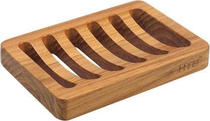 HTB Slotted Bar Soap Holder Teak Wood,Sponge Holder for Kitchen Sink | Self Draining Soap Dish for Shower, Bathroom, Bathtub, RV,Soap Saver Keep Soap Dry,Extend Soap Life,Bathroom Accessories