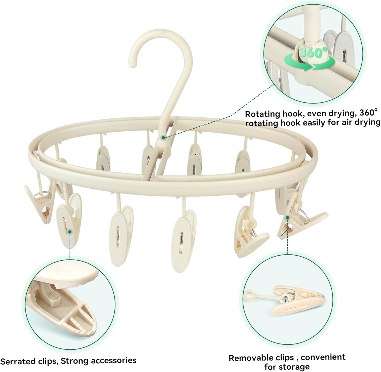 Plastic PP Drying Hanger, Anti-Rusty Drying Rack for Clothes, Socks, Lingeries, Delicates, Drying Hanger with 32 Clips for Baby Clothes, Towels