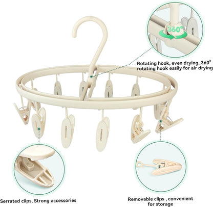 Plastic PP Drying Hanger, Anti-Rusty Drying Rack for Clothes, Socks, Lingeries, Delicates, Drying Hanger with 32 Clips for Baby Clothes, Towels