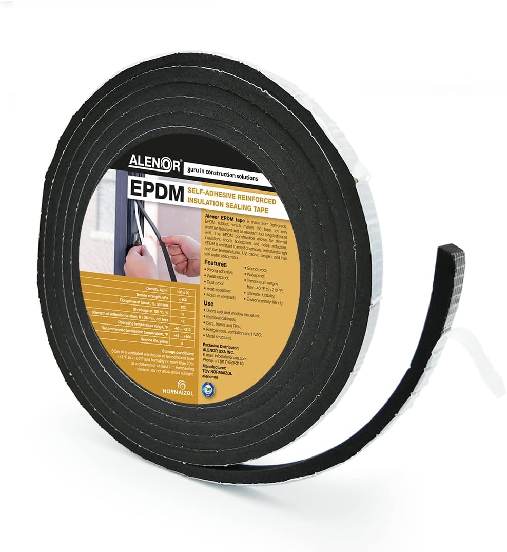 Alenor EPDM Black Foam Insulation Tape Self Adhesive 1/8"x1" x 50' Ft –Pack of 1- Weather Stripping for Doors & Windows,Soundproofing,Door Seal,Weatherstrip,Pipe Cooling,Air Conditioning Seal Strip