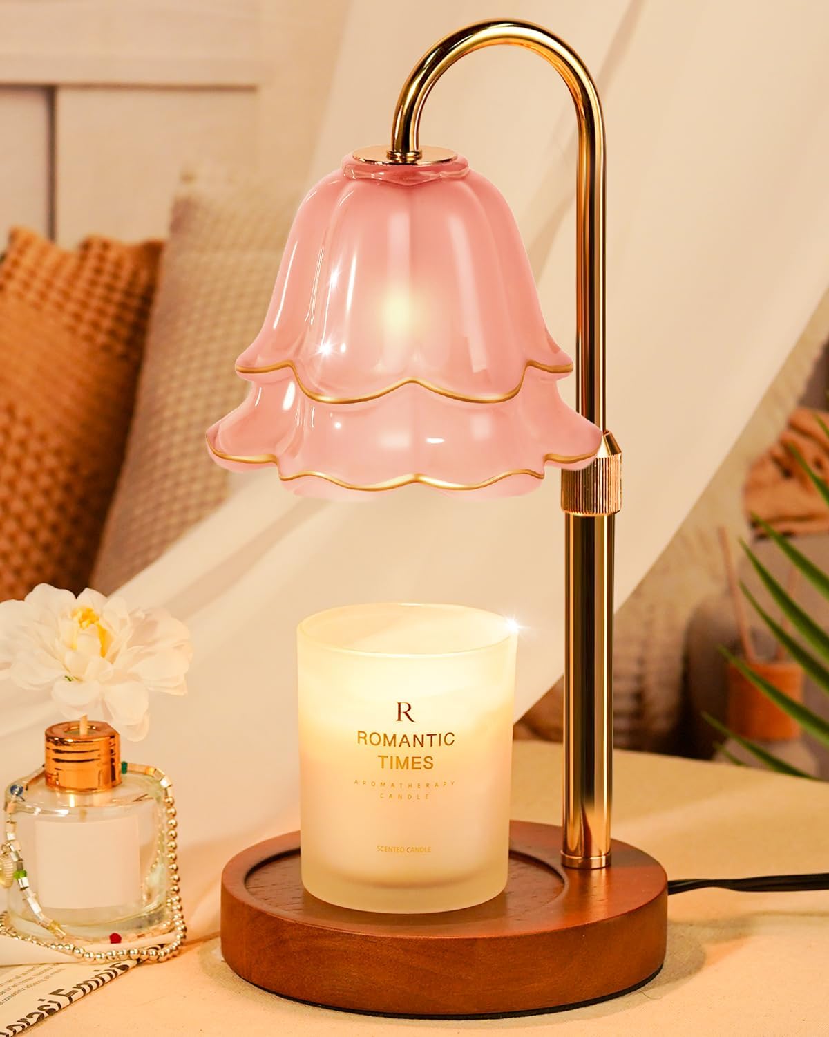 Funistree Flower Candle Warmer Lamp with Timer & Dimmer, Adjustable Height Candle Warmer, Christmas Birthday Gifts for Women Mom, House Warming New Home Decor, Wax Warmer with 2 Bulbs for Jar Candles