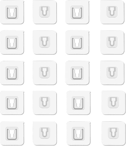 10 Pairs Double Sided Adhesive Wall Hooks Transparent - Self Mount Holder Hanger, Strong A+B Buckle Combination, 22lbs/10kg Max Heavy Duty, No-Trace Hanging for Bathroom, Kitchen, Office (20pcs)