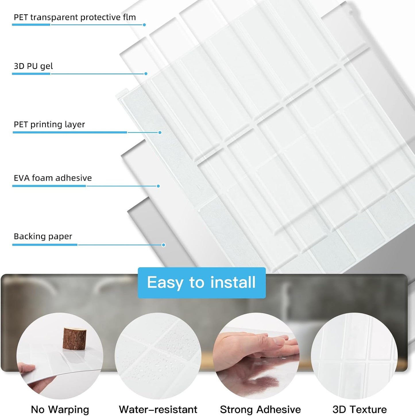 Art3d 11.4 x 9 Inch Heavy-Duty Peel and Stick Backsplash for Home Décor, 10-Pack PVC Wall Tiles for Kitchen Countertop, Green