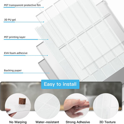 Art3d 11.4 x 9 Inch Heavy-Duty Peel and Stick Backsplash for Home Décor, 10-Pack PVC Wall Tiles for Kitchen Countertop, Green