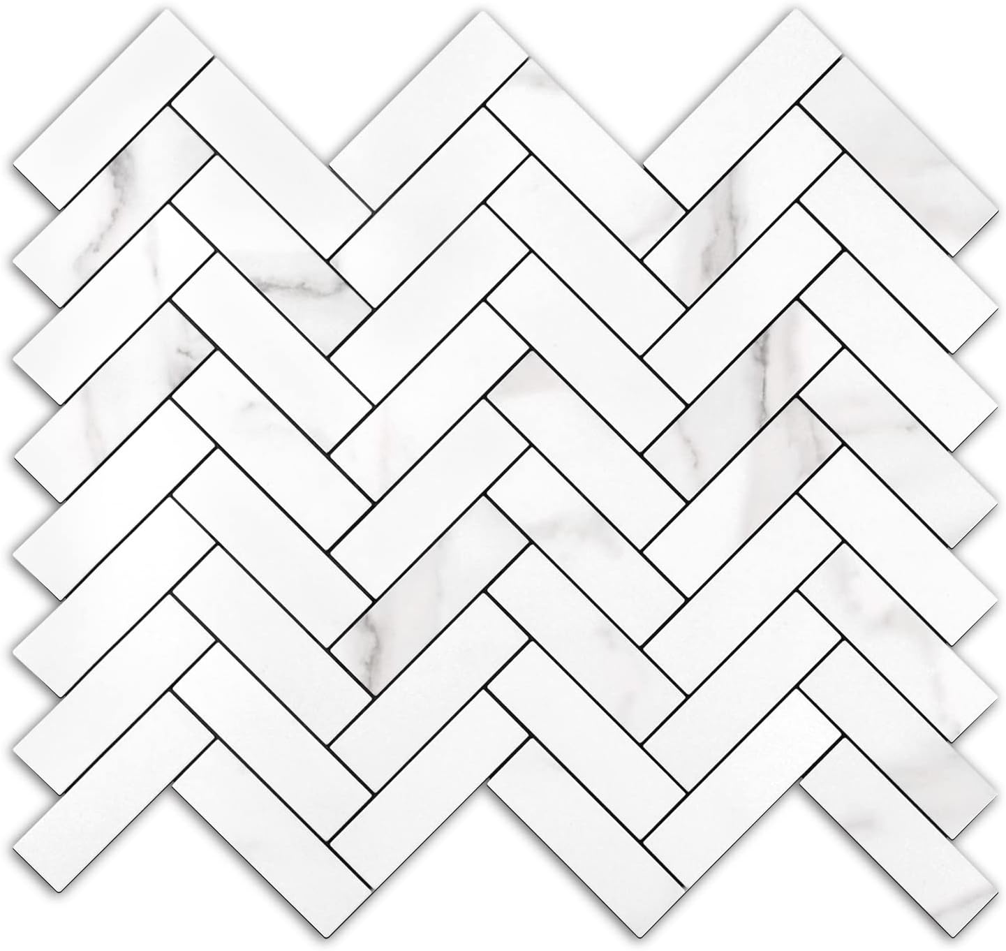 STICKGOO 10 Sheets Herringbone Peel and Stick Backsplash, Stick on Aluminum Composite PVC Kitchen Backsplash, Marble White Mixed Light Grey Look Self Adhesive Wall Tiles