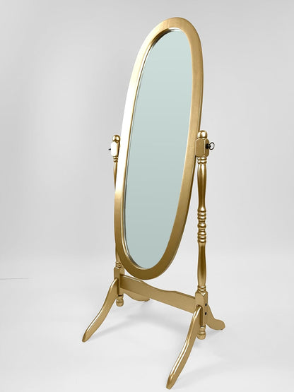 GTU Furniture Swivel Adjustable Full-Length Oval Wood Cheval Stand Floor Mirror(Pink)