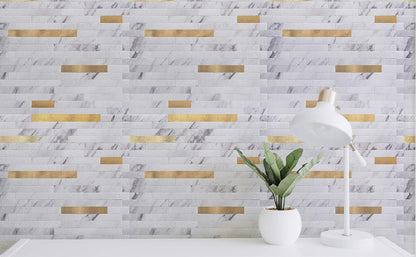 Art3d 10-Sheet Peel and Stick Backsplash Tile for Kitchen Bathroom Fireplace Laundry Room in White Slate with Gold Studded