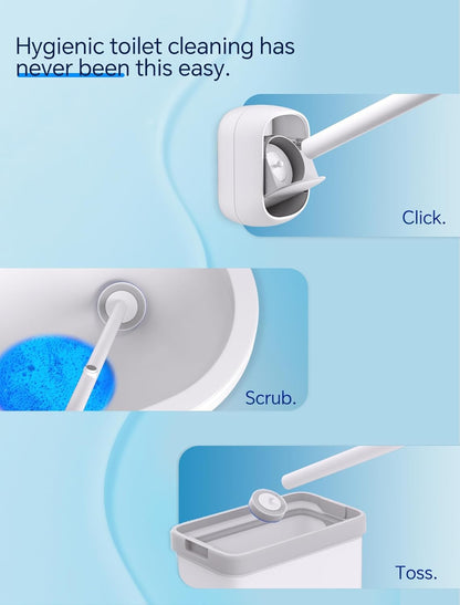 Disposable Toilet Brush Wand, Wall Mounted Toilet Cleaner Kit with Holder, for Bathroom Cleaning (Toilet Brush + 12 Brush Heads)