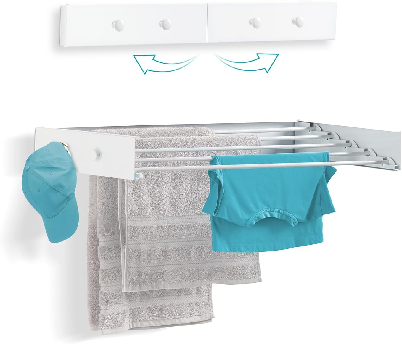 Ivation Retractable Wall Mounted Clothes Drying Rack, 40" Foldable Laundry Drying Rack for Clothing | Collapsible Space-Saving Design & 5 Rods | Easy Installation with Hardware & Wall Template (White)