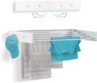 Ivation Retractable Wall Mounted Clothes Drying Rack, 40" Foldable Laundry Drying Rack for Clothing | Collapsible Space-Saving Design & 5 Rods | Easy Installation with Hardware & Wall Template (White)