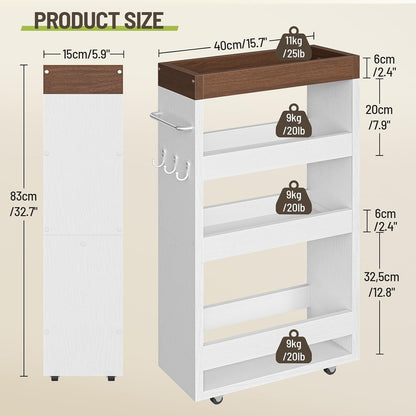 Slim Storage Cart, 4-Tier Rolling Utility Cart with Handle | Slide Out Organizer Trolley, Space Saving Narrow Shelf for Kitchen, Bathroom, Laundry Small Corners