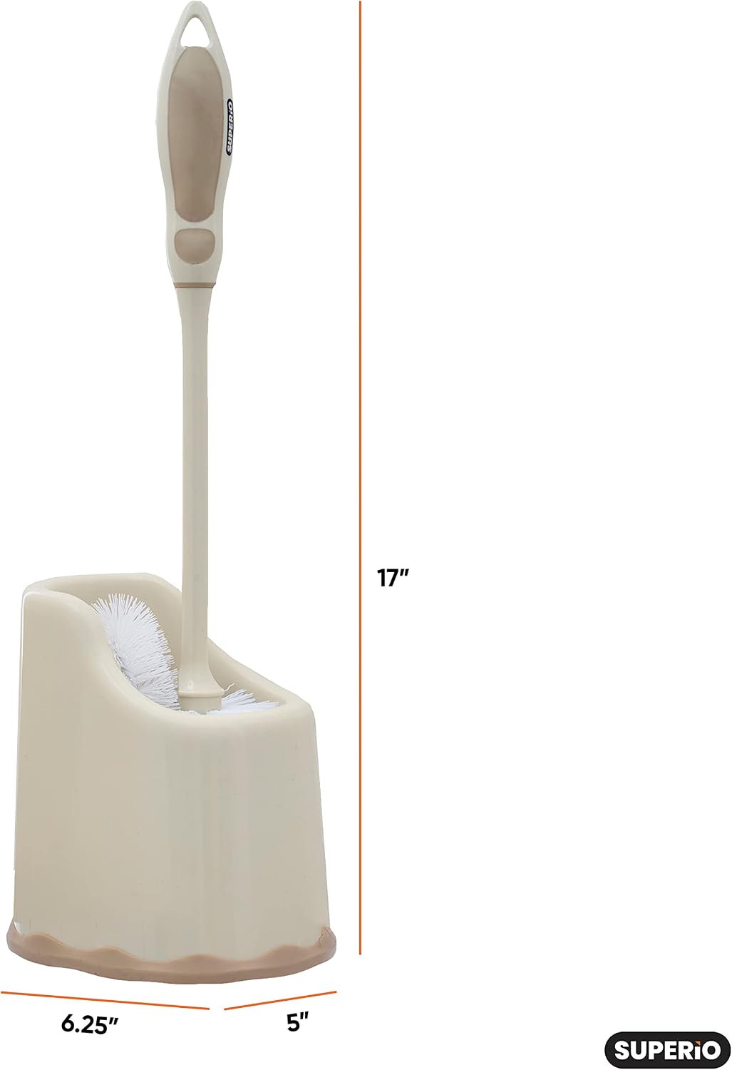 Superio Toilet Brush and Holder,Toilet Bowl Cleaning System with Scrubbing Wand, Under Rim Lip Brush and Storage Caddy for Bathroom, White and Blue
