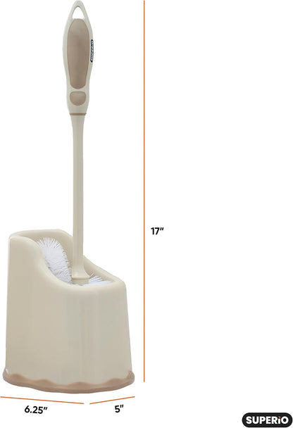 Superio Toilet Brush and Holder,Toilet Bowl Cleaning System with Scrubbing Wand, Under Rim Lip Brush and Storage Caddy for Bathroom, White and Blue
