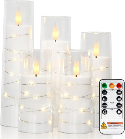 Raycare Flameless Candle with Remote Timer, 3 Flickering Acrylic Battery Operated LED Pillar Candles with Embedded Star String for Christmas, Wedding, Home Table Decor, and as a Gift (Ivory White)