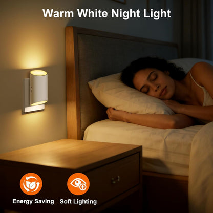 LED Night Light Plug into Wall with Motion Sensor & Dusk to Dawn Sensor, Soft White 3000K, 1-100LM Adjustable Brightness, Nightlights for Bathroom, Hallways, Bedroom, Stairway, 2 Pack