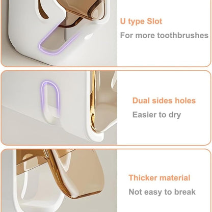 4PCS Wall Mounted Toothbrush Holders with Cover, Self Adhesive Single Slot Organizer, Moisture & Dust Proof for Electric/Regular Toothbrushes, Bathroom Shower Storage for Family & Travel (Black)