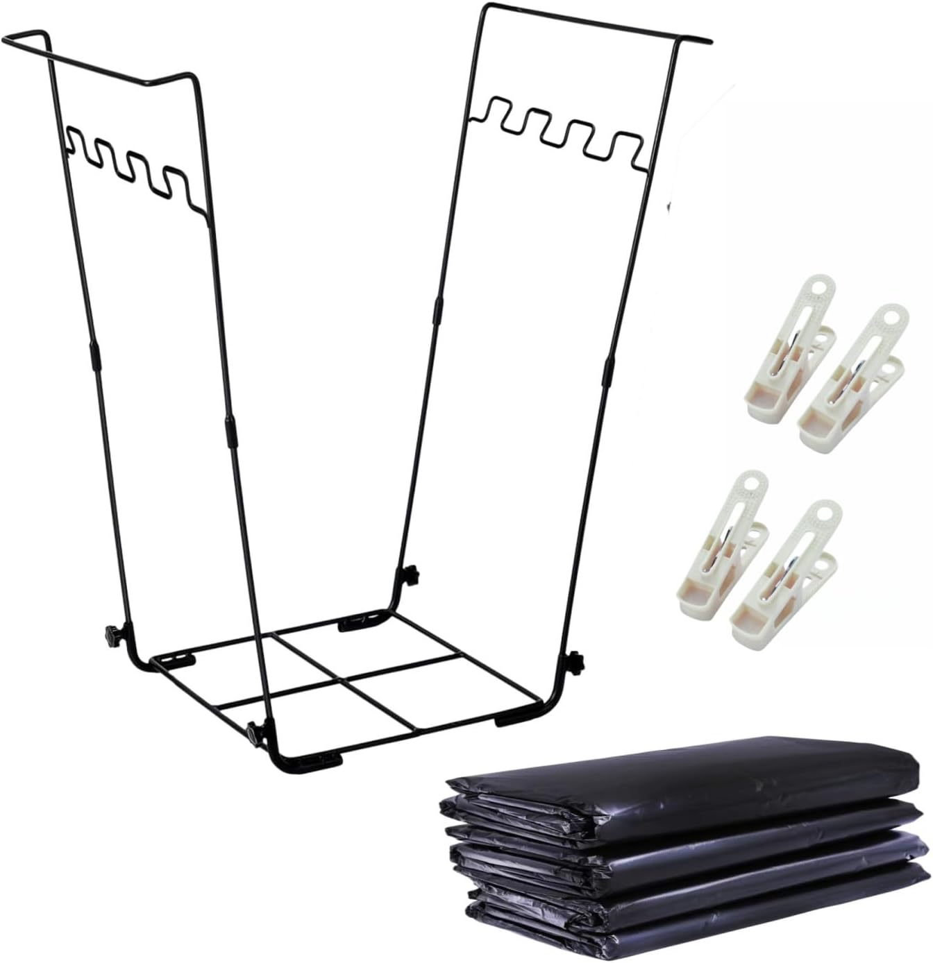 Niurui Trash Bag Holder Stand 45 Gallon Outdoor Leaf Bag Stand with 25 Pcs 40 Gallon Trash Bags Metal Garbage Bag Frame Holder for Leaves Camping Yard Garden Weeding Lawn Party