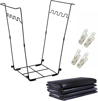 Niurui Trash Bag Holder Stand 45 Gallon Outdoor Leaf Bag Stand with 25 Pcs 40 Gallon Trash Bags Metal Garbage Bag Frame Holder for Leaves Camping Yard Garden Weeding Lawn Party
