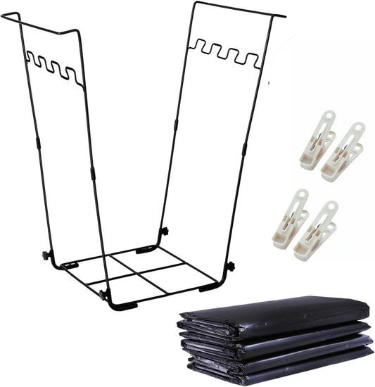 Niurui Trash Bag Holder Stand 45 Gallon Outdoor Leaf Bag Stand with 25 Pcs 40 Gallon Trash Bags Metal Garbage Bag Frame Holder for Leaves Camping Yard Garden Weeding Lawn Party