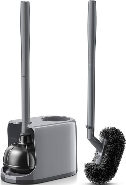 HAMITOR Toilet Plunger Bowl Brush Combo：Heavy Duty Rubber for Drain Clog Remover - Curved Design Bristles for Deep Cleaning Under Rim - Compact Bathroom Cleaning Tools for New Homet Essentials - White