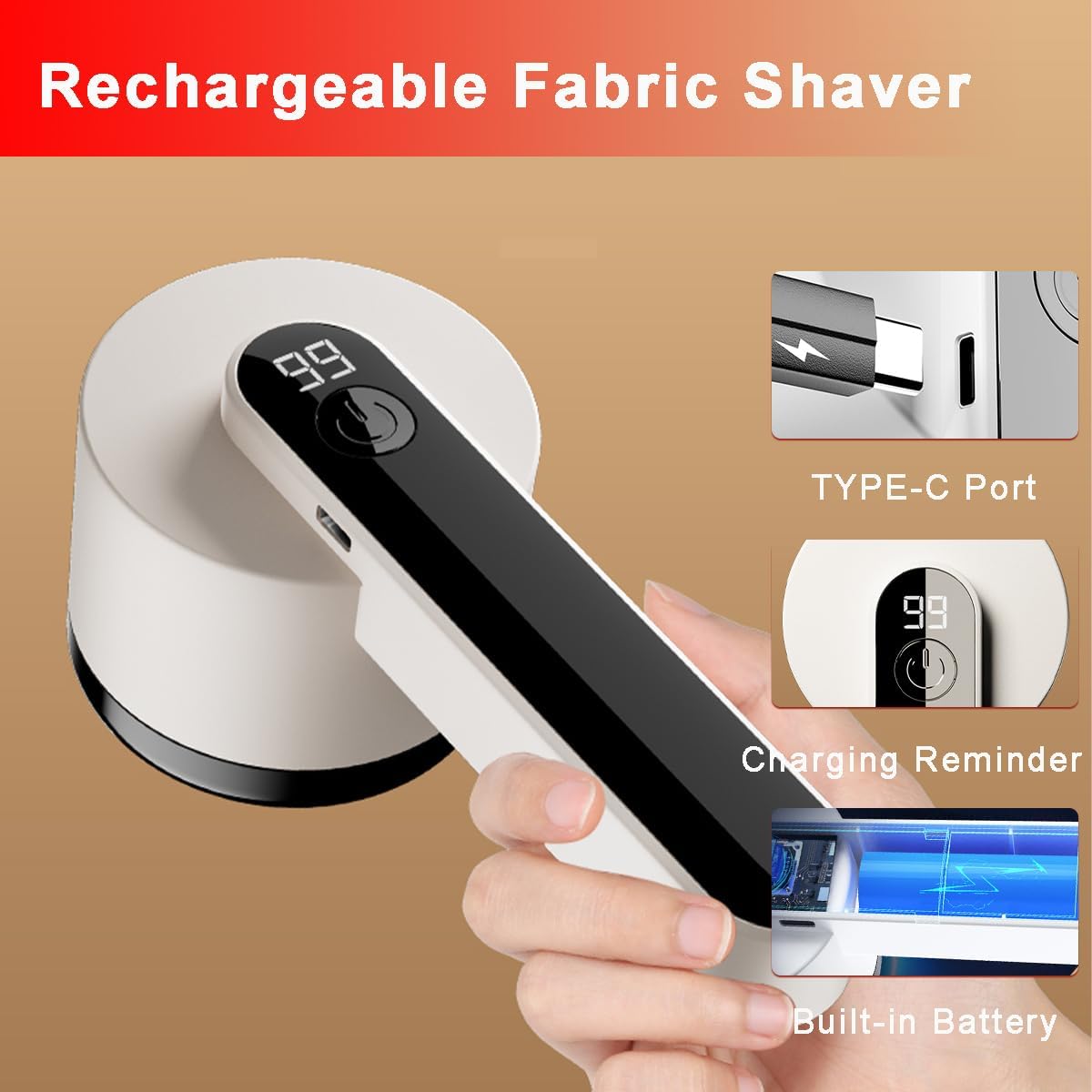 Rechargeable Fuzz Remover Fabric Shaver for Clothing,Electric Lint Remover with 6 Leaf Blades,Lint Shaver Sweater Shaver,Fabric Deffuzer Couch Pilling Remover Trimmer For Furniture Pills Bobbles White