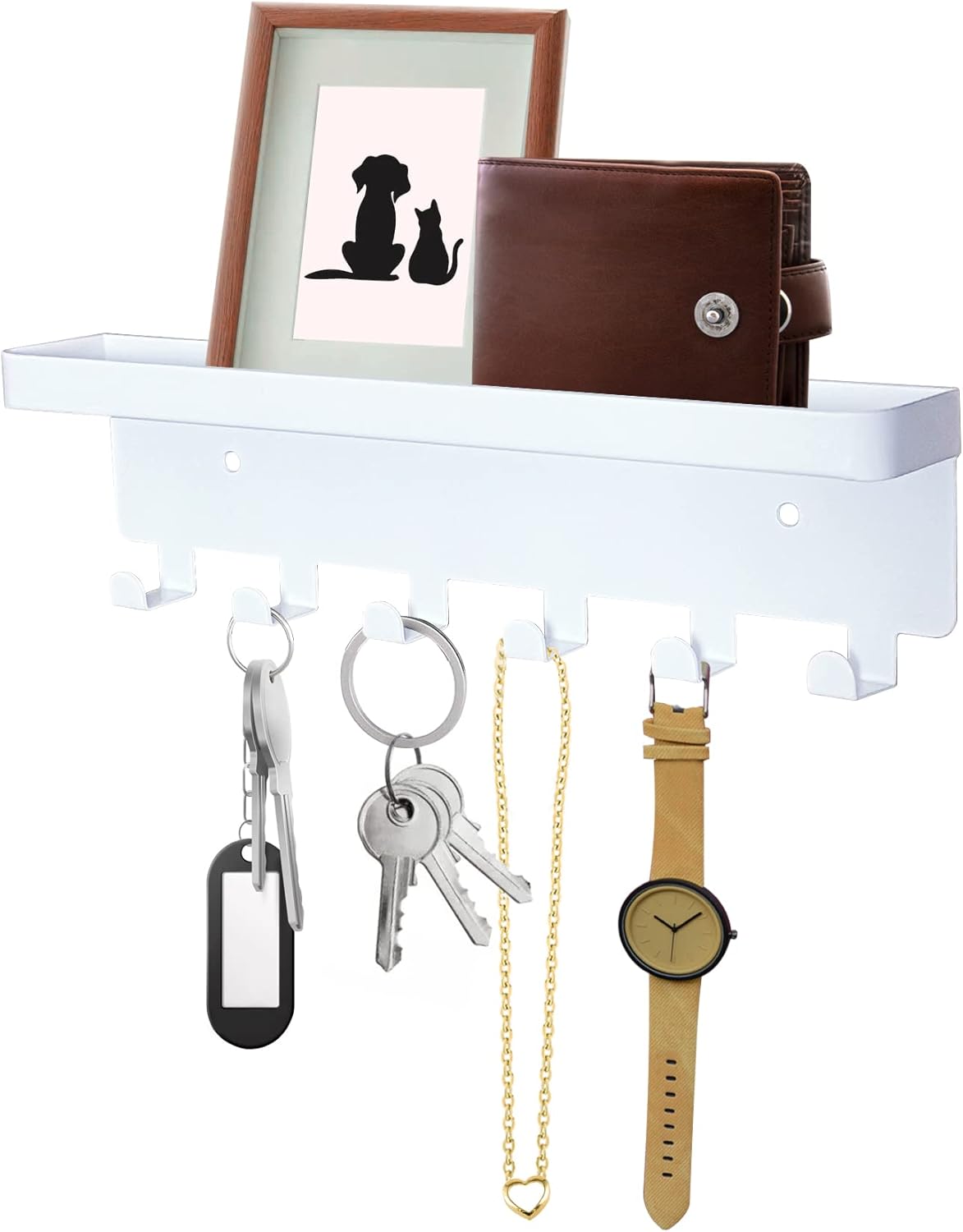 GTK Key Holder for Wall, Key Hooks with 6 Hooks, Wall Mounted Key Holder for Hallway, Self Adhesive Key Rack(White)